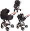 Бебешка количка 3 в 1 Lorelli Crysta: Black Diamond - С кош за новородено, лятна седалка, кош за кола, чанта и аксесоари - 