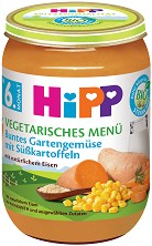Био вегетарианско пюре от градински зеленчуци и сладки картофи HiPP - 190 g, за 6+ месеца - продукт