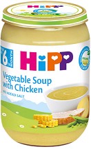 Био зеленчукова супа с пилешко месо HiPP - 190 g, за 6+ месеца - пюре