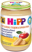 Био пълнозърнеста каша с ябълки, банани и бисквити HiPP - 190 g, за 4+ месеца - продукт