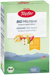 Био инстантна млечна каша - Три вида зърна, ябълка и круша - Опаковка от 200 g за бебета над 6 месеца - продукт