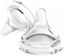 Биберони от силикон за шишета с широко гърло - Natural Wave: Slow Flow - Комплект от 2 броя за бебета от 0+ месеца - биберон