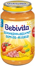 Пюре от паста с шунка и зеленчуци Bebivita - 220 g, за 8+ месеца - пюре