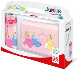 Детски комплект за хранене Принцесите на Дисни - NUK - Кутия за храна и бутилка, на тема Принцесите на Дисни, за 3+ г - продукт