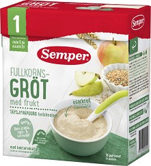 Инстантна млечна плодово-зърнена каша с ябълки и круши Semper - 530 g, за 12+ месеца - продукт