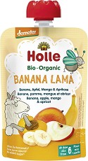 Holle - Био забавна плодова закуска с банан, ябълка, манго и кайсия - Опаковка от 100 g за бебета над 6 месеца - продукт
