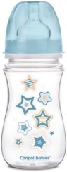 Синьо шише с широко гърло - Newborn Baby 240 ml - Комплект със силиконов биберон за бебета над 3 месеца - шише