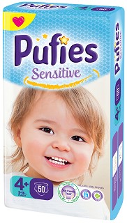 Пелени Pufies Sensitive 4+ Maxi - 56 броя, за бебета 9-16 kg - продукт