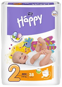 Пелени Bella Baby Happy 2 Mini - 38 броя, за бебета 3-6 kg - продукт