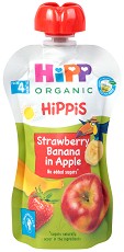 Био плодова закуска ябълки с ягоди и банан HiPP HiPPiS - 100 g, за 4+ месеца - пюре
