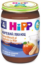 HIPP - Био млечна каша "Лека нощ" с бисквити и ябълки - Бурканче от 190 g за бебета над 4 месеца - пюре