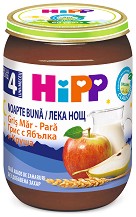 HIPP - Био млечна каша "Лека нощ" с грис, ябълки и круши - Бурканче от 190 g за бебета над 4 месеца - пюре