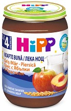 HIPP - Био млечна каша "Лека нощ" с грис, ябълки и праскови - Бурканче от 190 g за бебета над 4 месеца - пюре