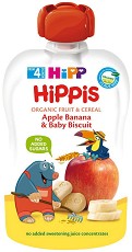 Био плодова закуска с ябълка, банан и бисквити HiPP HiPPiS - 100 g, за 4+ месеца - пюре