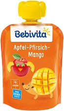 Плодова закуска с ябълка, манго и праскова Bebivita - 90 g, за 12+ месеца - пюре