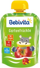 Плодова закуска с градински плодове Bebivita - 90 g, за 12+ месеца - пюре