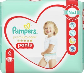 Гащички Pampers Premium Care Pants 6 - 31 или 36 броя, за бебета 15+ kg - продукт