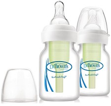 Стандартни шишета за хранене - Options 60 ml - Комплект от 2 броя със силиконови биберони "Premium Flow" за бебета от 0+ месеца - шише