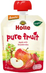 Holle - Био забавна плодова закуска с ябълки и ягоди - Опаковка от 100 g за бебета над 8 месеца - продукт