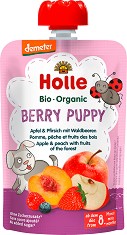 Holle - Био забавна плодова закуска с ябълки, праскови и горски плодове - Опаковка от 100 g за бебета над 8 месеца - продукт