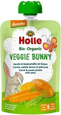 Holle - Био забавна зеленчукова закуска с морков, сладък картоф и грах - Опаковка от 100 g за бебета над 6 месеца - пюре