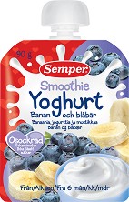 Смути йогурт с банан и боровинки Semper - 90 g, за 6+ месеца - пюре