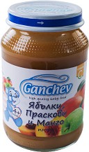 Ganchev - Пюре от ябълки, праскови и манго - Бурканче от 190 g за бебета над 4 месеца - пюре