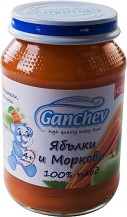 Пюре от ябълки и моркови 100% плод Ganchev - 190 g, за 4+ месеца - пюре