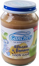 Пюре от ябълки и банани 100% плод Ganchev - 190 g, за 4+ месеца - пюре
