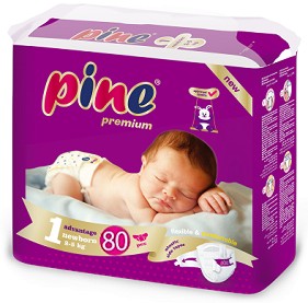 Пелени Pine Premium 1 New Born - 80 броя, за бебета 2-5 kg - продукт