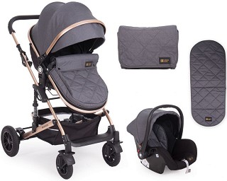 Бебешка количка 2 в 1 Kikka Boo Amaia - С трансформираща се седалка, кош за кола, чанта и аксесоари - количка