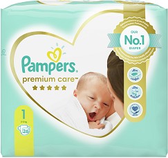 Пелени Pampers Premium Care 1 - 26 или 52 броя, за бебета 2-5 kg - продукт