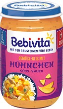 Bebivita - Пюре от ориз и зеленчуци с пиле в сладко-кисел сос - Бурканче от 220 g за бебета над 8 месеца - пюре