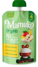 Mamuko - Био млечна оризова каша с манго, банани и ябълки - Опаковка от 100 g за бебета над 4 месеца - продукт