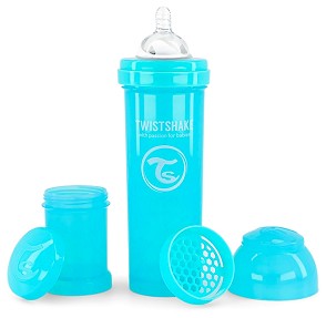 Бебешко шише за хранене с широко гърло - Twistshake 330 ml - Комплект със силиконов биберон, приставка шейкър и контейнер за сухо мляко - продукт