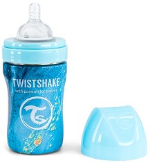 Бебешко шише за хранене с широко гърло - Twistshake 260 ml - Комплект със силиконов биберон за бебета над 2 месеца - шише