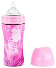 Бебешко шише за хранене с широко гърло - Twistshake 330 ml - Комплект със силиконов биберон за бебета над 4 месеца - шише