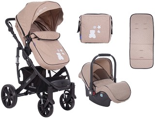 Бебешка количка 2 в 1 Kikka Boo Beloved - С трансформираща се седалка, кош за кола, чанта и аксесоари - количка