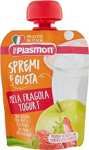 Плодова закуска с ябълки, ягоди и йогурт Plasmon - 85 g, за 12+ месеца - продукт