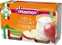 Пюре от йогурт с ябълки Plasmon - 2 x 120 g, за 6+ месеца - пюре