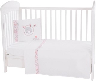 Бебешки спален комплект от 3 части - Pink Bunny EU Style - 100% ранфорс за матрак с размери 70 x 140 cm - продукт