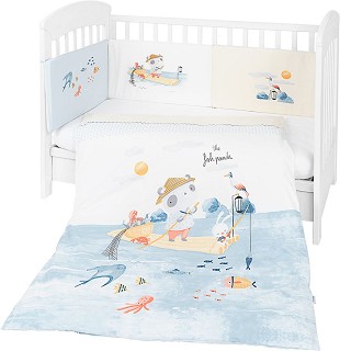 Бебешки спален комплект 3 части с обиколник Kikka Boo EU Style - За легла 60 x 120 cm или 70 x 140 cm, от серията The Fish Panda - продукт