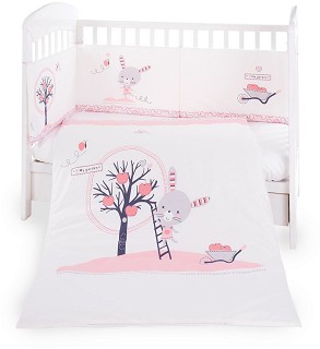 Бебешки спален комплект 3 части с обиколник Kikka Boo EU Style - За легла 70 x 140 cm, от серията Pink Bunny - продукт