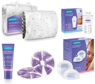 Комплект за кърмене Lansinoh - С крем за зърна, компрес за гърди, възглавница за кърмене, подплънки и пликчета за кърма - продукт