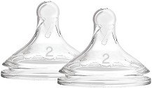 Биберони от силикон за шишета с широко гърло - Размер 2 - Комплект от 2 броя за бебета над 3 месеца - биберон