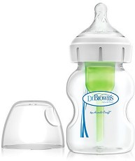 Бебешко шише за хранене с широко гърло - Options+ 150 ml - Комплект със силиконов биберон за бебета от 0+ месеца - шише