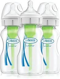 Бебешки шишета за хранене с широко гърло - Options+ 270 ml - Комплект от 3 броя със силиконови биберони за бебета от 0+ месеца - шише