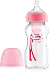 Бебешко шише за хранене с широко гърло - Options+ 270 ml - Комплект със силиконов биберон за бебета от 0+ месеца - шише