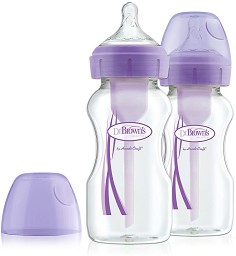 Бебешки шишета за хранене с широко гърло - Options+ 270 ml - Комплект от 2 броя със силиконови биберони за бебета от 0+ месеца - шише