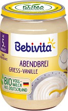 Bebivita - Био млечна каша "Лека нощ" с грис и ванилия - Бурканче от 190 g за бебета над 5 месеца - пюре
